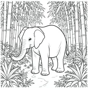 Độc lập, một con voi, một thân cây, bốn chân, hai tai lớn, một đuôi, đúng về mặt giải phẫu, voi, rừng tre rậm rạp, ánh sáng mặt trời lốm đốm, tán lá phức tạp, con đường quanh co, bầu không khí thanh bình, lý lịch chi tiết, tự nhiên, cây xanh tươi tốt, bố cục dọc, yên tĩnh, trang màu, nghệ thuật đường, nền trắng, độc mình, chủ đề đơn, đúng giải phẫu, giải phẫu hoàn hảo