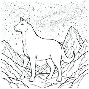 Độc thoại, chủ đề đơn, bốn chân, một đầu, một đuôi, đúng về mặt giải phẫu, thú vật, Thiên hà đầy sao rộng lớn, Bầu trời, Đỉnh núi đá, Môi trường chi tiết, thực tế, Thiên thể, Vũ trụ, Tinh vân, Cánh đồng sao, Dãy núi, Trang màu, Nghệ thuật đường, nền trắng, Solo, chủ đề đơn, Đúng về mặt giải phẫu, Giải phẫu hoàn hảo