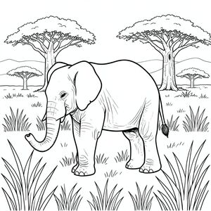 Độc lập, một con voi, một thân cây, bốn chân, hai tai lớn, một đuôi, đúng về mặt giải phẫu, voi, thảo nguyên, đồng cỏ mở, cỏ cao, cây bao báp, cây đơn độc, phong cảnh rộng lớn, thảm thực vật khô, giờ, môi trường thực tế, kết cấu chi tiết, trang màu, nghệ thuật đường, nền trắng, solo, chủ đề đơn, chính xác về mặt giải phẫu, giải phẫu hoàn hảo