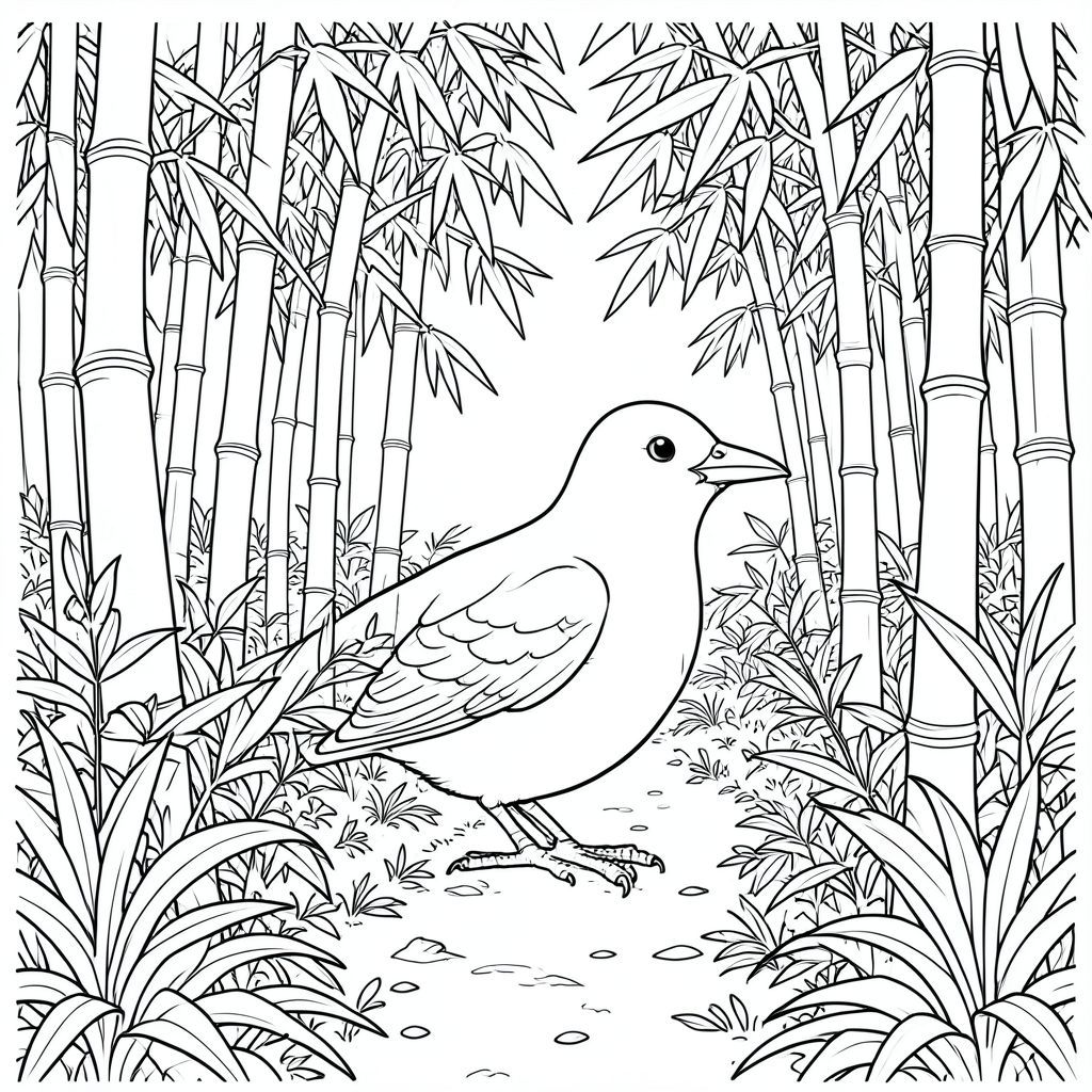 Độc lập, một con chim, hai chân, hai cánh, một mỏ, đúng về mặt giải phẫu, chim, rừng tre rậm rạp, ánh sáng mặt trời lốm đốm, lọc, tán lá phức tạp, con đường quanh co, bầu không khí thanh bình, cây xanh tươi tốt, kết cấu chi tiết, tự nhiên, cảnh yên tĩnh, trang màu, nghệ thuật đường, nền trắng, solo, chủ đề đơn, chính xác về mặt giải phẫu, giải phẫu hoàn hảo