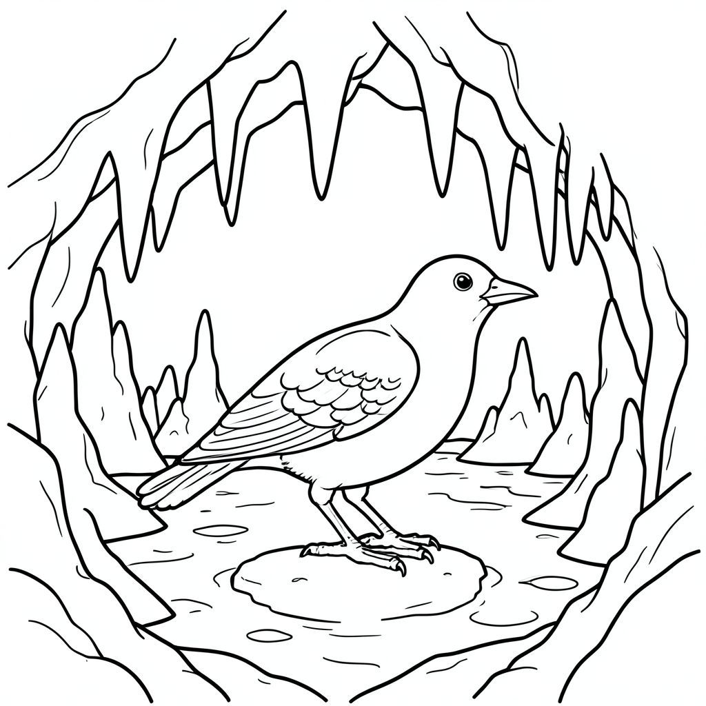 solo, một con chim, hai chân, hai cánh, một mỏ, đúng về mặt giải phẫu, chim, hang động, dưới lòng đất, nhũ đá, măng đá, hồ bơi, nước, phát quang sinh học, hang động, sự hình thành đá, đá, trang màu, nghệ thuật đường, nền trắng, solo, chủ đề đơn, chính xác về mặt giải phẫu, giải phẫu hoàn hảo