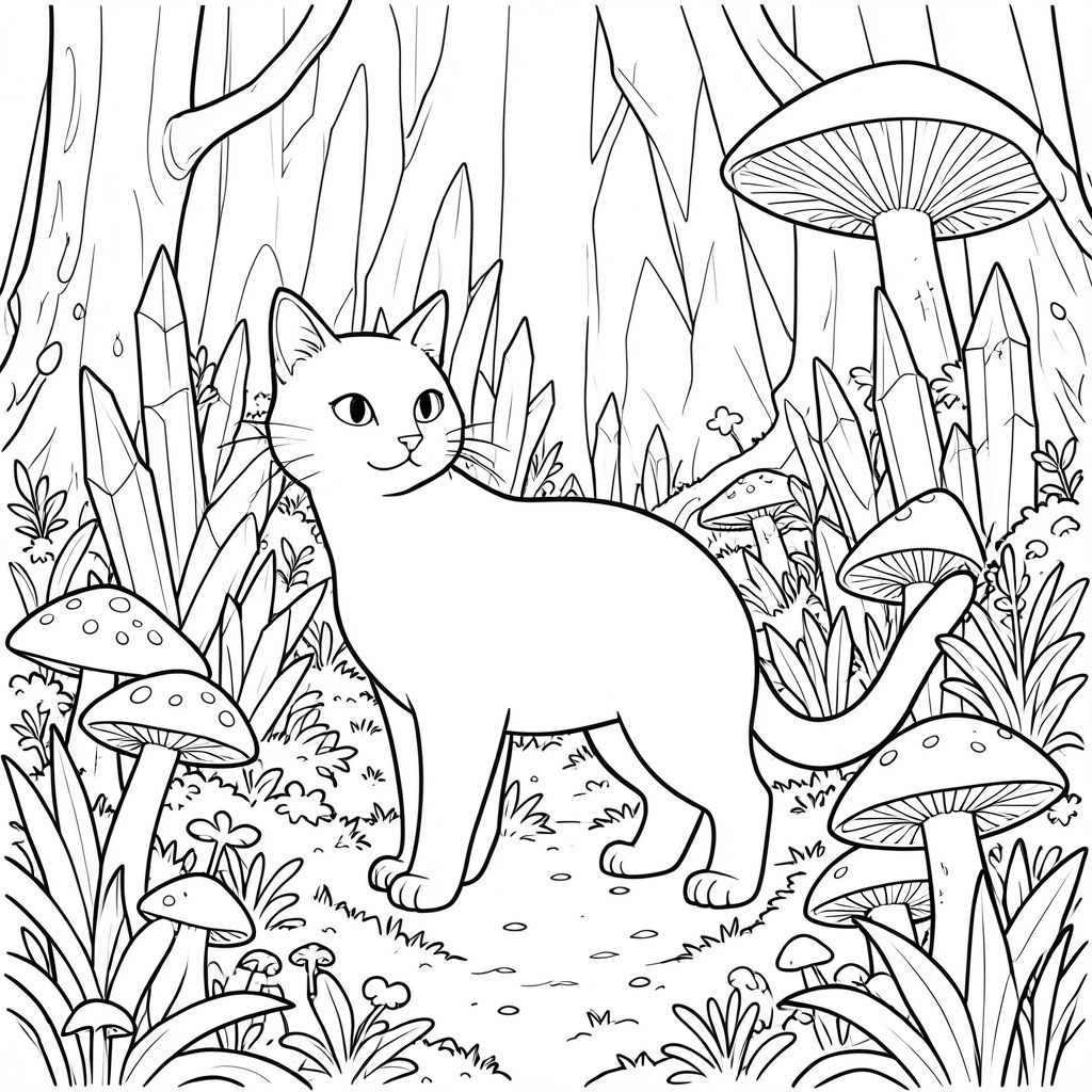 solo, chủ đề đơn, bốn chân, một đầu, một đuôi, chính xác về mặt giải phẫu, con mèo, rừng huyền bí, sự hình thành pha lê, nấm, nấm khổng lồ, phát quang sinh học, thanh tao, thảm thực vật dày đặc, thế giới khác, bầu không khí kỳ diệu, chi tiết intrie, trang màu, nghệ thuật đường, nền trắng, solo, chủ đề đơn, chính xác về mặt giải phẫu, giải phẫu hoàn hảo