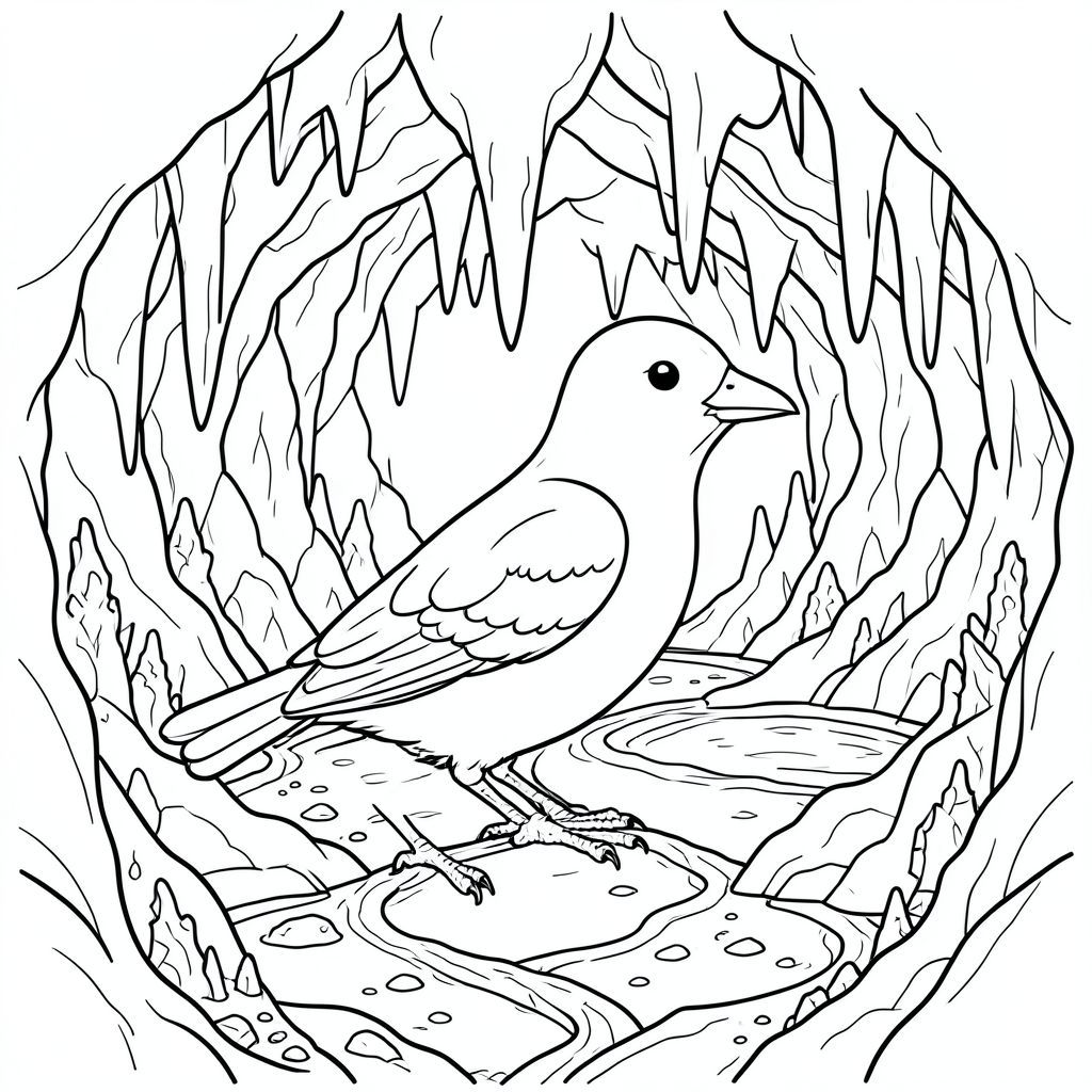 solo, một con chim, hai chân, hai cánh, một mỏ, đúng về mặt giải phẫu, chim, hang phát quang sinh học, nhũ đá, hồ bơi ngầm, thành tạo đá phức tạp, tĩnh mạch phát sáng, nội thất, lối đi quanh co, mỏ khoáng sản chi tiết, thanh tao, môi trường tưởng tượng, trang màu, nghệ thuật đường nét, nền trắng, solo, chủ đề đơn, đúng giải phẫu, giải phẫu hoàn hảo