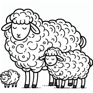 A black and white drawing of two sheep