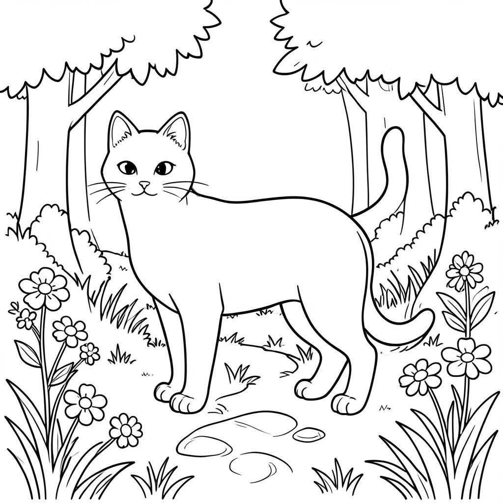 solo, chủ đề đơn, bốn chân, một đầu, một đuôi, đúng giải phẫu, con mèo, rừng, dọn dẹp, hoa dại, đơn giản, dọn dẹp, lý lịch, tán lá, cỏ, con đường, đá, trang màu, nghệ thuật đường, nền trắng, solo, chủ đề đơn, đúng về mặt giải phẫu, giải phẫu hoàn hảo