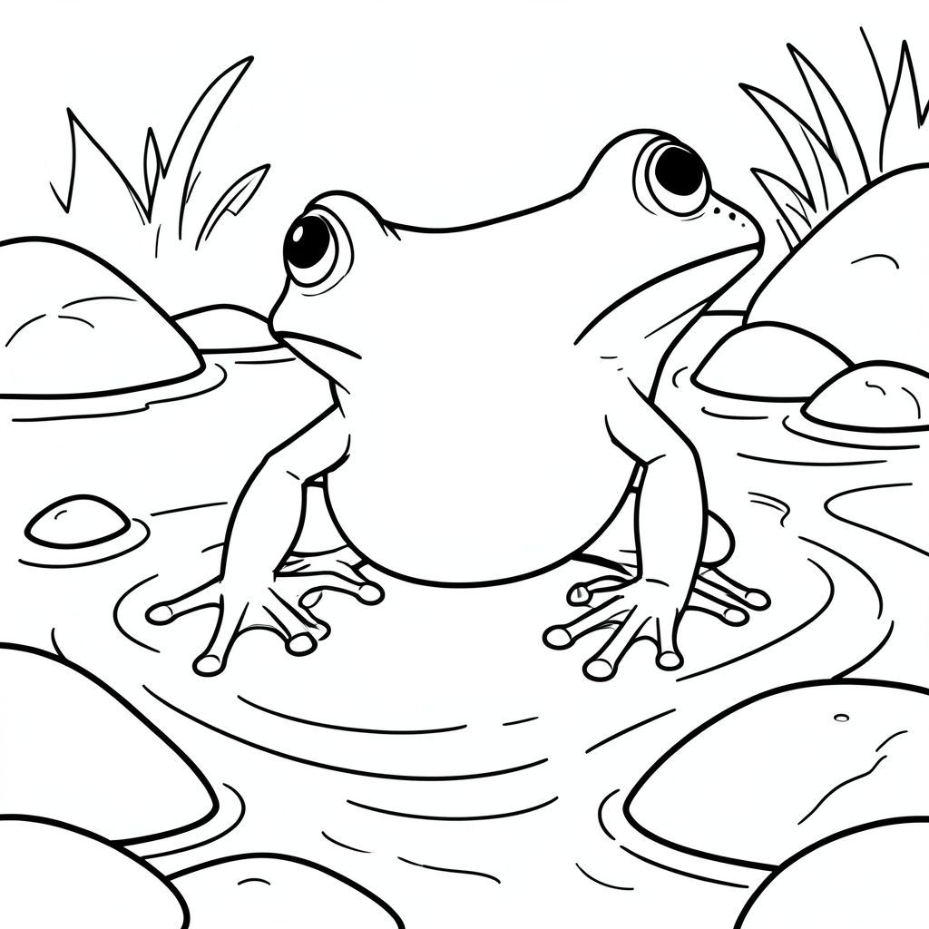 solo, ếch đơn, bốn chân, một đầu, không có đuôi, chính xác về mặt giải phẫu, ếch, Suối, đá, nước, mịn, đánh bóng, ánh sáng mặt trời, phản chiếu, rõ ràng, nhẹ nhàng, chảy, trang màu, nghệ thuật đường, nền trắng, solo, chủ đề đơn, chính xác về mặt giải phẫu, giải phẫu hoàn hảo