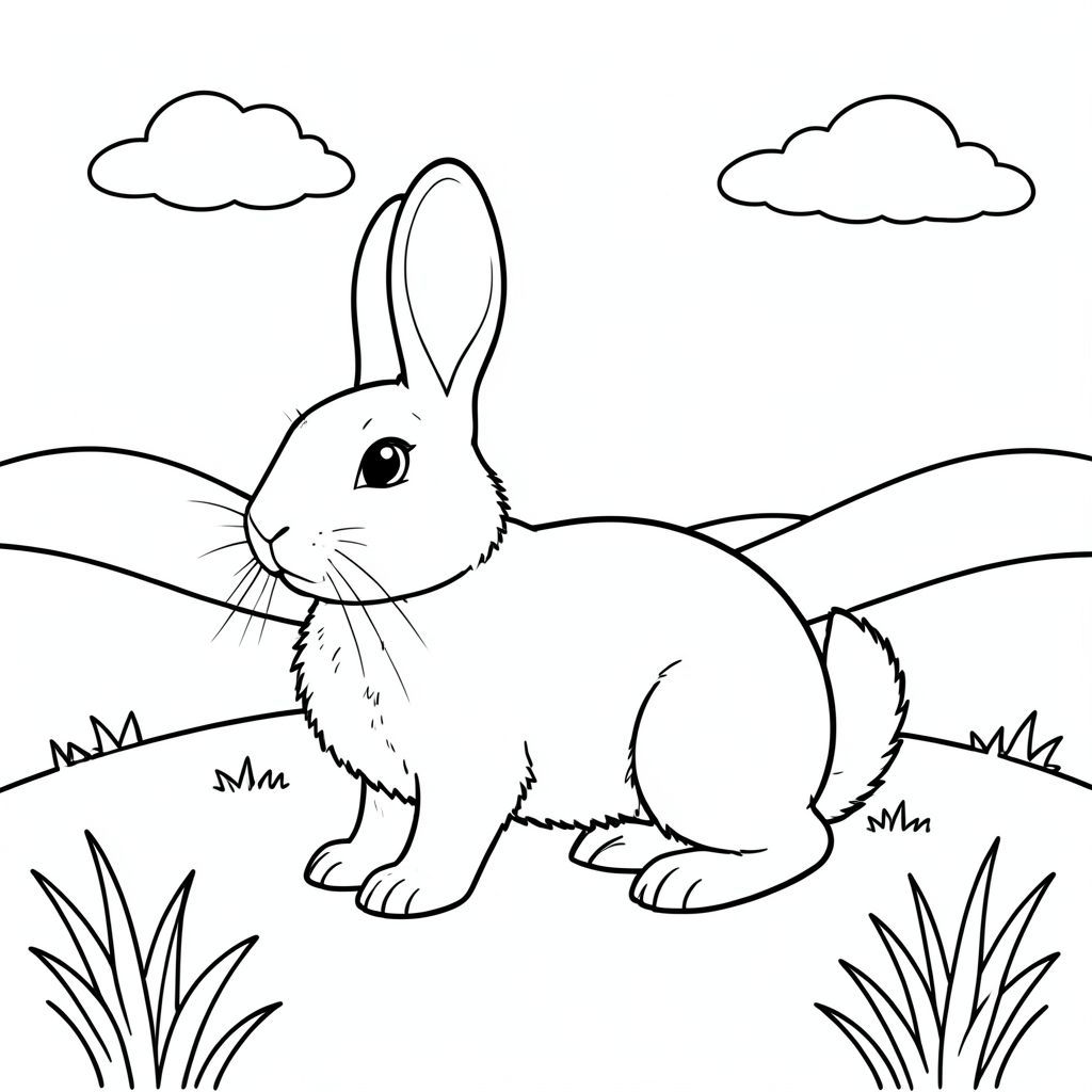 solo, chủ đề đơn, bốn chân, một đầu, một đuôi, đúng giải phẫu, thỏ, cỏ, đồi, bầu trời quang đãng, ánh sáng mặt trời, nền đơn giản, dọn dẹp, yên bình, cánh đồng mở, đồi thoai thoải, đường chân trời, trang tô màu, nghệ thuật đường, nền trắng, solo, chủ đề đơn, chính xác về mặt giải phẫu, giải phẫu hoàn hảo