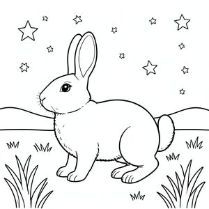 solo, chủ đề đơn, bốn chân, một đầu, một đuôi, chính xác về mặt giải phẫu, thỏ, Ngôi sao, đêm, Bầu trời, đồng bằng, cỏ, bằng phẳng, đồng cỏ, đường chân trời, rõ ràng, đơn giản, tô màu, nghệ thuật đường, nền trắng, solo, chủ đề đơn, chính xác về mặt giải phẫu, giải phẫu hoàn hảo