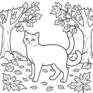 solo, chủ đề đơn, bốn chân, một đầu, một đuôi, chính xác về mặt giải phẫu, con mèo, Mùa thu, vườn cây ăn quả, Lá, rơi, mặt đất, ánh sáng mặt trời, trong sáng, Bầu trời, cây cối, chi nhánh, Trang tô màu, nghệ thuật đường, nền trắng, Solo, chủ đề đơn, chính xác về mặt giải phẫu, giải phẫu hoàn hảo