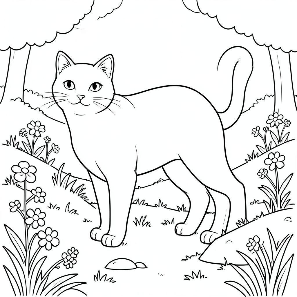 solo, chủ đề đơn, bốn chân, một đầu, một đuôi, đúng giải phẫu, con mèo, Dọn dẹp rừng cây, Hoa dại, nền đơn giản, Môi trường sạch sẽ, tự nhiên, mềm, sườn dốc cỏ, đá nhỏ, rêu, lọc ánh sáng mặt trời, trang tô màu, nghệ thuật đường nét, nền trắng, solo, chủ đề đơn, chính xác về mặt giải phẫu, giải phẫu hoàn hảo