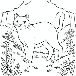 solo, chủ đề đơn, bốn chân, một đầu, một đuôi, đúng giải phẫu, con mèo, Dọn dẹp rừng cây, Hoa dại, nền đơn giản, Môi trường sạch sẽ, tự nhiên, mềm, sườn dốc cỏ, đá nhỏ, rêu, lọc ánh sáng mặt trời, trang tô màu, nghệ thuật đường nét, nền trắng, solo, chủ đề đơn, chính xác về mặt giải phẫu, giải phẫu hoàn hảo