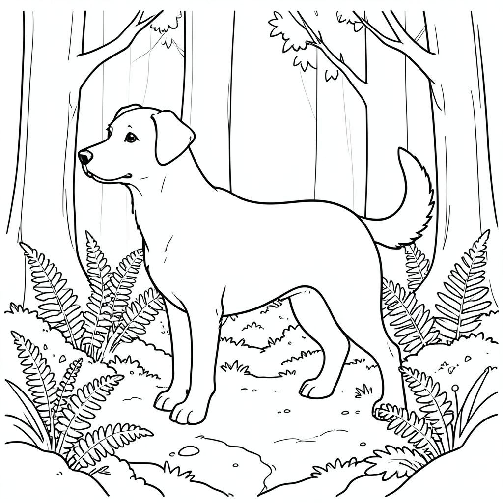 solo, chủ đề đơn, bốn chân, một đầu, một đuôi, đúng về mặt giải phẫu,, Dương xỉ, Rêu, rừng, rừng, Rừng cây, Bụi rậm, Ánh sáng mặt trời, lọc, yên tĩnh, yên bình, đơn giản, trang tô màu, nghệ thuật đường, nền trắng, solo, chủ đề đơn, đúng về mặt giải phẫu, giải phẫu hoàn hảo