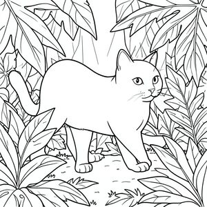 solo, chủ đề đơn, bốn chân, một cái đầu, một cái đuôi, đúng về mặt giải phẫu, con mèo, Rừng rậm, Bụi rậm, Lá cây, nhiệt đới, dày đặc, Ánh sáng mặt trời, đơn giản, lý lịch, dọn dẹp, trang màu, nghệ thuật đường, nền trắng, Solo, chủ đề đơn, Đúng giải phẫu, Giải phẫu hoàn hảo