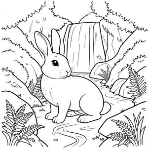 solo, chủ đề đơn, một đầu, hai mắt, hai tai, bốn chân, một đuôi, đúng về mặt giải phẫu, thỏ, lạch, thác nước, đá rêu, dương xỉ, khe núi, ánh sáng mặt trời, tán lá, quanh co, con đường, phong cảnh, trang màu, nghệ thuật đường, nền trắng, solo, chủ đề đơn, đúng về mặt giải phẫu, giải phẫu hoàn hảo