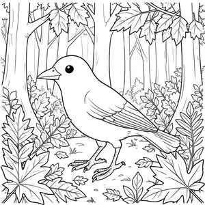 solo, một con chim, một đầu, hai mắt, một mỏ, hai cánh, hai chân, một đuôi, đúng về mặt giải phẫu, chim, lá, tán lá mùa thu, lá, rừng rậm rạp, chế độ xem toàn cảnh, góc rộng, chi tiết, thực tế, khí quyển, ánh sáng mặt trời, trang màu, nghệ thuật đường, nền trắng, solo, chủ đề đơn, đúng giải phẫu, giải phẫu hoàn hảo