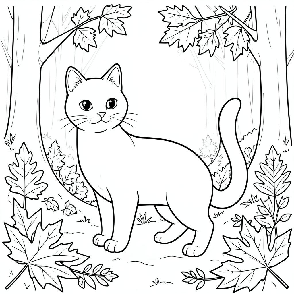 solo, chủ đề đơn, một đầu, hai mắt, hai tai, bốn chân, một đuôi, đúng giải phẫu, con mèo, lá, tán lá mùa thu, lá, rừng, toàn cảnh, mở rộng, khí quyển, mờ mịt, ánh sáng mặt trời, kết cấu, trang màu, nghệ thuật đường, nền trắng, solo, chủ đề đơn, đúng giải phẫu, giải phẫu hoàn hảo