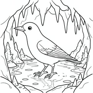 solo, một con chim, một đầu, hai mắt, một mỏ, hai cánh, hai chân, một đuôi, đúng về mặt giải phẫu, chim, phát quang sinh học, hang động, nhũ đá, hồ bơi ngầm, ướt, đá, khoáng chất, phản chiếu, nước, độ sâu, trang màu, nghệ thuật đường, nền trắng, solo, chủ đề đơn, đúng về mặt giải phẫu, giải phẫu hoàn hảo