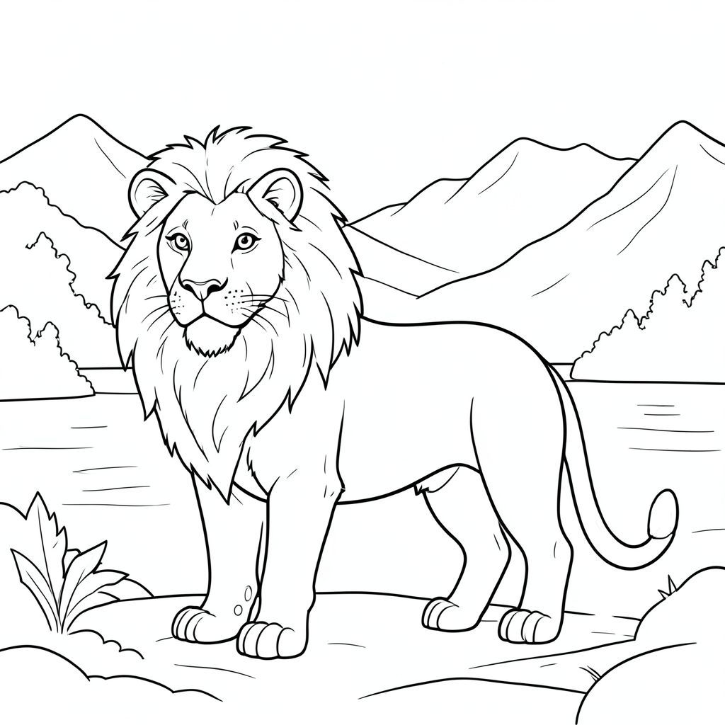 solo, chủ đề đơn, một đầu, hai mắt, hai tai, bốn chân, một đuôi, đúng giải phẫu, sư tử, sương mù, buổi sáng, hồ, điềm tĩnh, thanh thản, yên tĩnh, yên bình, yên tĩnh, mở rộng, núi, trang màu, nghệ thuật đường, nền trắng, solo, chủ đề đơn, đúng về mặt giải phẫu, giải phẫu hoàn hảo