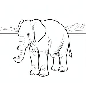 solo, một con voi, một đầu, hai mắt, hai tai lớn, một thân cây, bốn chân, một đuôi, chân trên mặt đất vững chắc, tỷ lệ tự nhiên, quy mô thích hợp trong môi trường, đúng về mặt giải phẫu, voi, muối rộng lớn, trắng, bằng phẳng, núi xa, mở rộng, thực tế, phong cảnh khô cằn, đồng bằng đầy nắng, bầu trời quang đãng, đường chân trời, trang màu, nghệ thuật đường, nền trắng, solo, chủ đề đơn, đúng giải phẫu,  Giải phẫu hoàn hảo