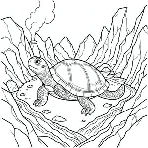 solo, rùa đơn, một đầu, hai mắt, bốn chân, một vỏ, một đuôi, chân trên nền vững chắc, tỷ lệ tự nhiên, quy mô thích hợp trong môi trường, đúng giải phẫu, rùa, Đá núi lửa, dòng dung nham, đá cứng, lỗ thông hơi, cạnh răng cưa, trầm tích khoáng sản, đá nứt, kẽ hở, lối đi hẹp, phong cảnh siêu thực, trang màu, nghệ thuật đường, nền trắng, solo, chủ đề đơn, đúng về mặt giải phẫu,  Giải phẫu hoàn hảo