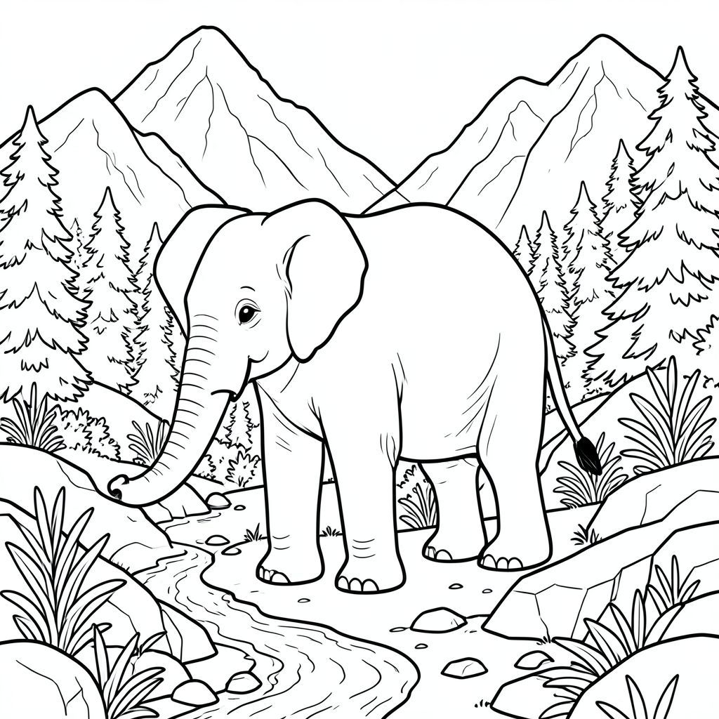 solo, một con voi, một đầu, hai mắt, hai tai lớn, một thân cây, bốn chân, một đuôi, bàn chân trên mặt đất vững chắc, tỷ lệ tự nhiên, quy mô thích hợp trong môi trường, đúng về mặt giải phẫu, voi, Sườn núi, tuyết, tan chảy, dòng chảy, đá, thảm thực vật, dày đặc, cao, đá, trang màu, nghệ thuật đường, nền trắng, solo, chủ đề đơn, đúng giải phẫu, giải phẫu hoàn hảo