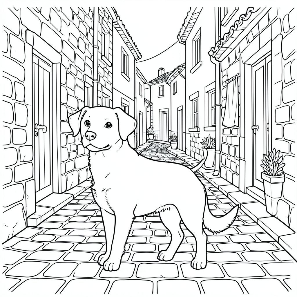 solo, chủ đề đơn, một đầu, hai mắt, hai tai, bốn chân, một đuôi, tỷ lệ tự nhiên, quy mô thích hợp trong môi trường, đúng giải phẫu,, đá cuội, hẻm, hẹp, quanh co, Địa Trung Hải, làng, các tòa nhà, đá, lát gạch, giặt ủi, trang màu, nghệ thuật đường, nền trắng, solo, chủ đề đơn, chính xác về mặt giải phẫu, giải phẫu hoàn hảo