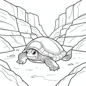 Độc lập, Rùa đơn, một đầu, hai mắt, bốn chân, một vỏ, một đuôi, bàn chân trên mặt đất vững chắc, tỷ lệ tự nhiên, quy mô thích hợp trong môi trường, đúng giải phẫu, rùa, đá sa thạch, tường nhiều lớp, hẻm núi, địa hình đá, sa mạc, ánh sáng mặt trời, độ sâu, phối cảnh, siêu thực, giống như mơ, trang màu, nghệ thuật đường, nền trắng, solo, chủ đề đơn, đúng giải phẫu, giải phẫu hoàn hảo