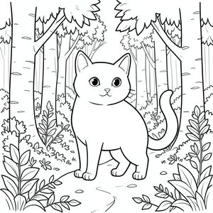 solo, chủ đề đơn, một đầu, hai mắt, hai tai, bốn chân, một đuôi, tỷ lệ tự nhiên, quy mô thích hợp trong môi trường, đúng giải phẫu, con mèo, rừng bạch dương, cây vỏ trắng, lá, lá mùa thu, tán lá rậm rạp, ánh sáng mặt trời, lốm đốm, con đường quanh co, không, trang màu, nghệ thuật đường, nền trắng, solo, chủ đề đơn, đúng giải phẫu, giải phẫu hoàn hảo