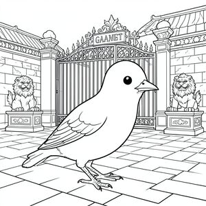 Độc lập, một con chim, một đầu, hai mắt, một mỏ, hai cánh, hai chân, một đuôi, tỷ lệ tự nhiên, quy mô thích hợp trong môi trường, đúng giải phẫu, chim, Cung điện lớn, cổng, Lan can sắt, Sư tử đá, Trang trí công phu, Chi tiết, thực tế, Môi trường, Sân trong, đá, trang màu, nghệ thuật đường, nền trắng, Solo, chủ đề đơn, Đúng giải phẫu, Giải phẫu hoàn hảo