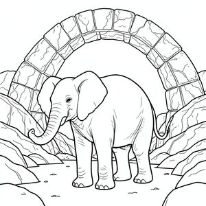 solo, một con voi, một đầu, hai mắt, hai tai lớn, một thân cây, bốn chân, một đuôi, chân trên nền vững chắc, tỷ lệ tự nhiên, quy mô thích hợp trong môi trường, đúng về mặt giải phẫu, voi, sa mạc, vòm đá khổng lồ, đá tự nhiên, phong cảnh khô cằn, đá có ánh nắng mặt trời, hoa văn phức tạp, kết cấu chi tiết, rõ ràng, rộng lớn, sự hình thành địa chất, trang màu, nghệ thuật đường, nền trắng, solo, chủ đề đơn,  chính xác về mặt giải phẫu, giải phẫu hoàn hảo