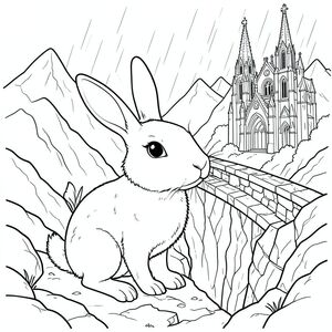 solo, chủ đề đơn, một đầu, hai mắt, hai tai, bốn chân, một đuôi, tỷ lệ tự nhiên, quy mô thích hợp trong môi trường, đúng giải phẫu, thỏ, Sương mù, núi, vực thẳm, cầu, đá, phong hóa, bóng tối, Gothic, Nhà thờ, mưa, trang màu, nghệ thuật đường, nền trắng, solo, chủ đề đơn, đúng về mặt giải phẫu, giải phẫu hoàn hảo